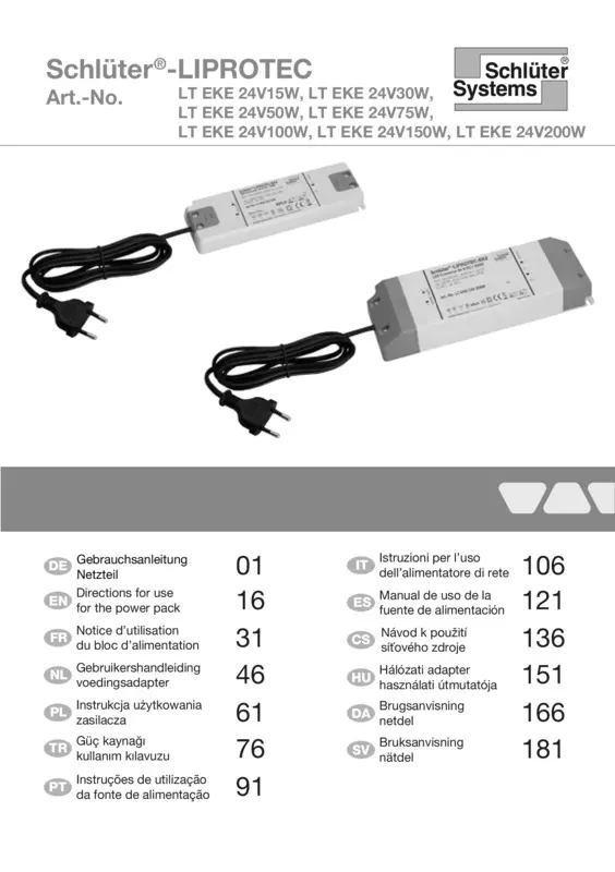 Schlüter-LIPROTEC - Voedingsadapter | Gebruikersh andleiding