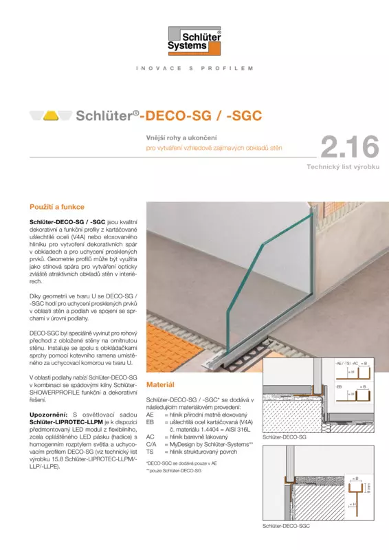 Schlüter-DECO-SG /-SGC | Technický list výrobku 2.16
