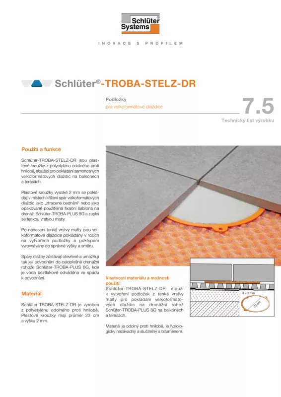 Schlüter-TROBA-STELZ-DR | Technický list výrobku 7.5