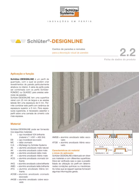 Schlüter-DESIGNLINE | Ficha de dados do produto 2.2
