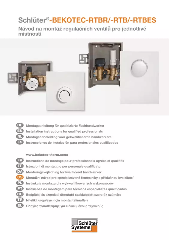 Schlüter-BEKOTEC-RTBR /-RTB /-RTBES – Návod na montáž regulačních ventilů pro jednotlivé