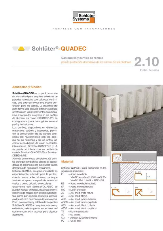 Schlüter-QUADEC | Ficha Técnica 2.10