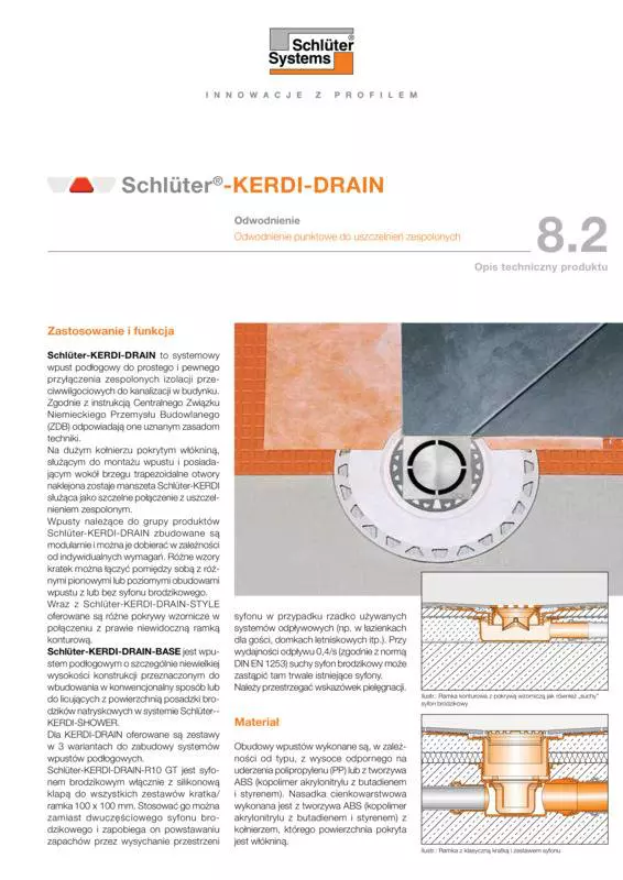 Schlüter-KERDI-DRAIN | Opis techniczny produktu 8.2