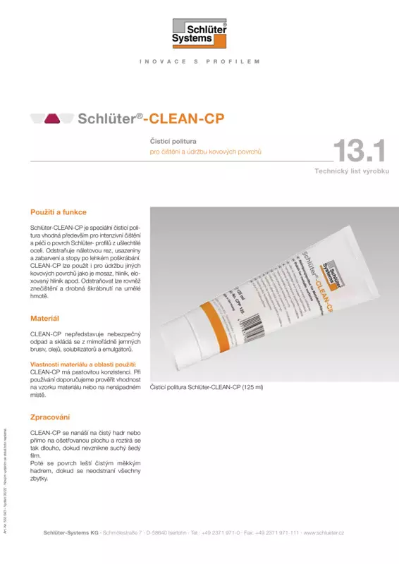 Schlüter-CLEAN-CP | Technický list výrobku 13.1