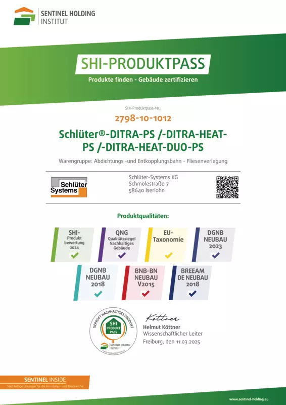 Schlüter-DITRA-PS /-DITRA-HEAT-PS /-DITRA-HEAT-DUO-PS - SHI-Produktpass