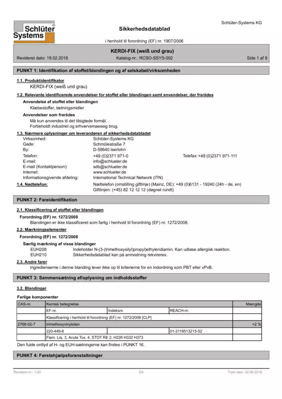 Schlüter-KERDI-FIX - Sikkerhedsdatablad