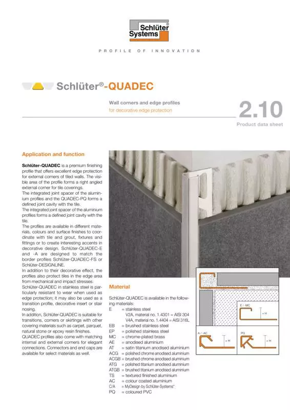 Schlüter-QUADEC | Product data sheet 2.10