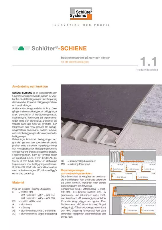 Schlüter-SCHIENE | Produktdatablad 1.1
