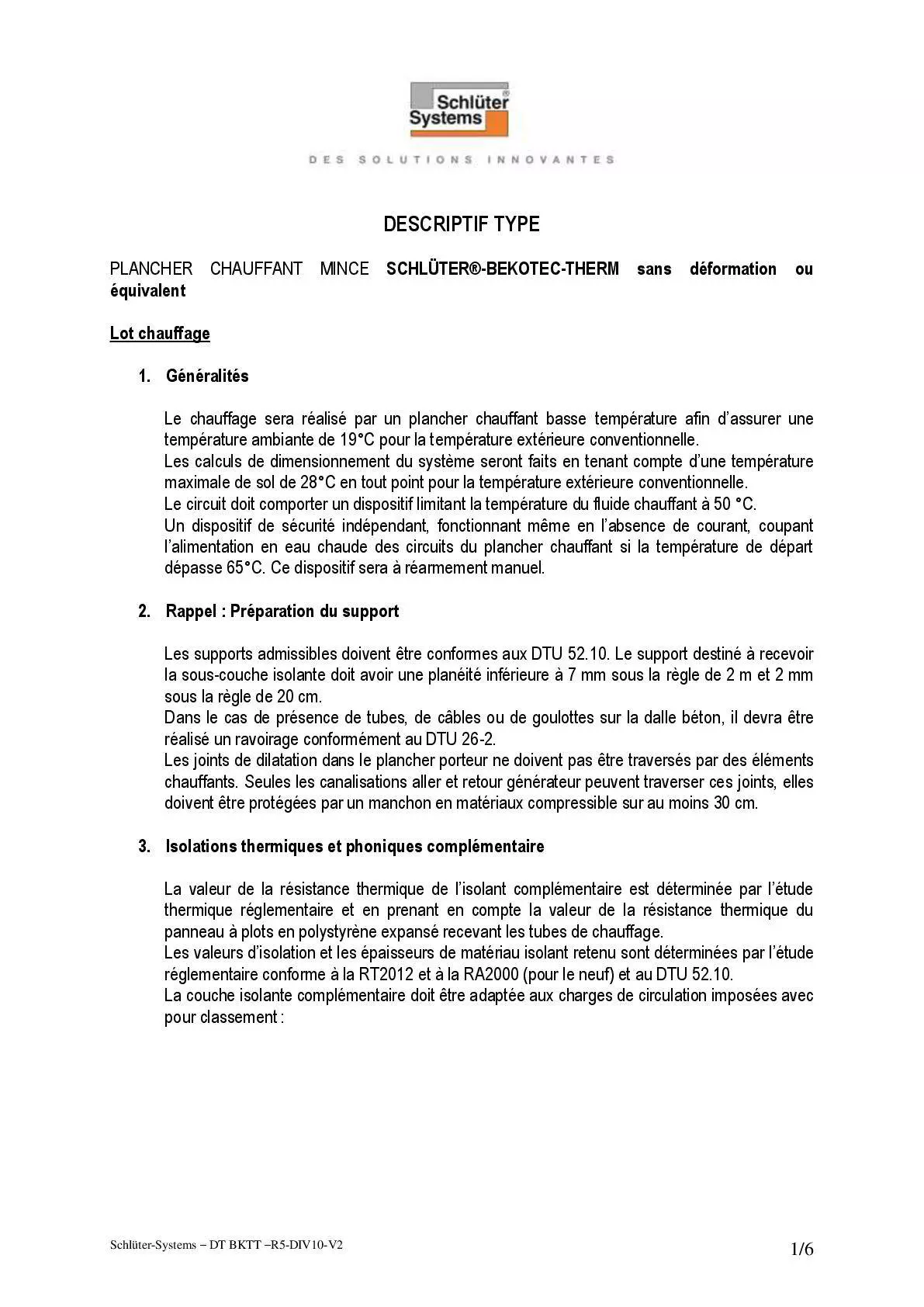 Schlüter-BEKOTEC-THERM – Descriptif type R5-DIV10-V2