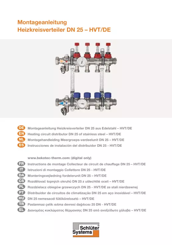 Schlüter-Systems – Rozdzielacz obiegów grzewczych DN 25 - HVT/DE ze stali nierdzewnej | Instrukcja montażu