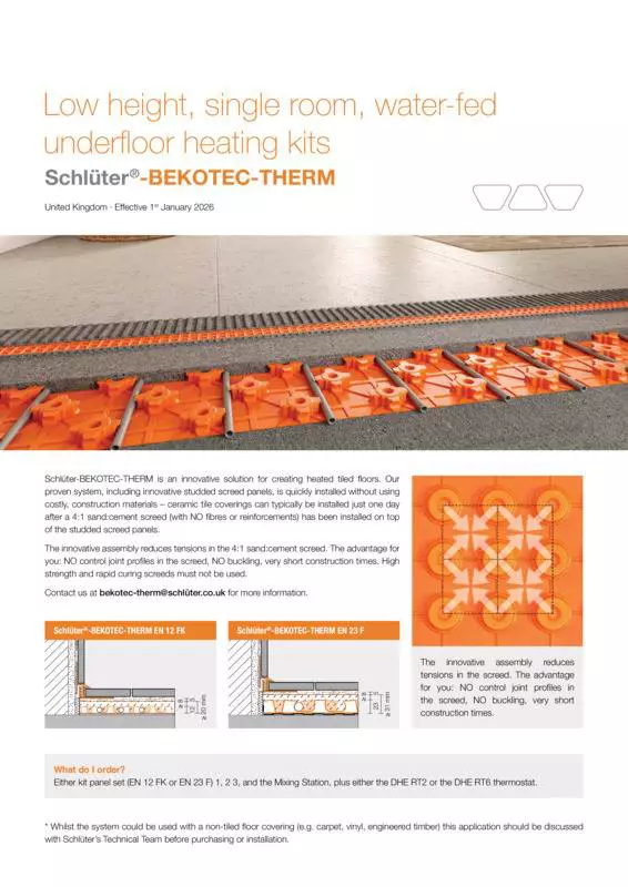 Schlüter-BEKOTEC-THERM – Low height, single room, water-fed underfloor heating kits