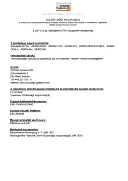 Schlüter-DITRA DoP-012 - Teljesítménynyilatkozat