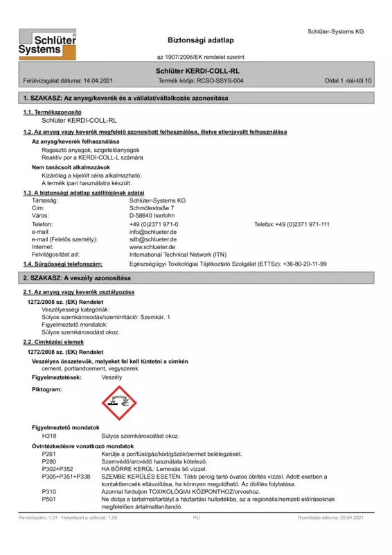 Schlüter-KERDI-COLL-RL - Biztonsági adatlap
