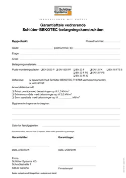 Schlüter-BEKOTEC - Garantiaftale vedrørende belægningskonstruktion