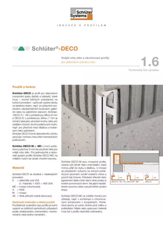 Schlüter-DECO | Technický list výrobku 1.6