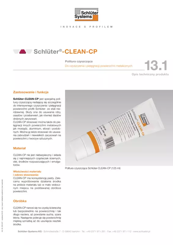 Schlüter-CLEAN-CP | Opis techniczny produktu 13.1