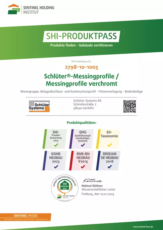 Schlüter-Messingprofile / Messingprofile verchromt - SHI-Produktpass