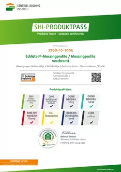 Schlüter-Messingprofile / Messingprofile verchromt - SHI-Produktpass