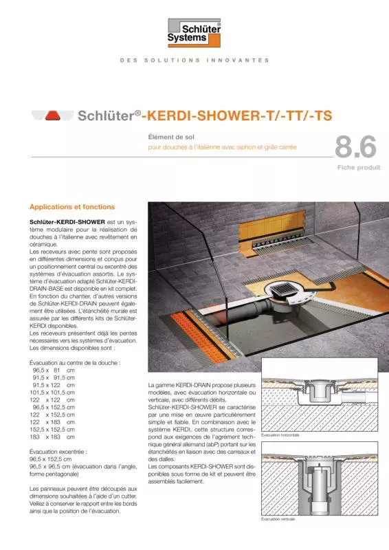 Schlüter-KERDI-SHOWER-T /-TT /-TS | Fiche produit 8.6