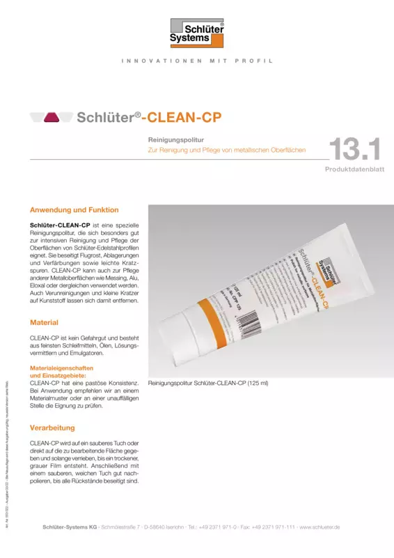 Schlüter-CLEAN-CP | Produktdatenblatt 13.1