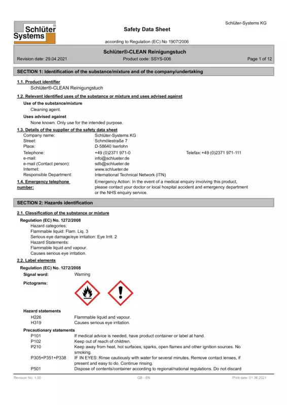 Schlüter-CLEAN - Safety data sheet
