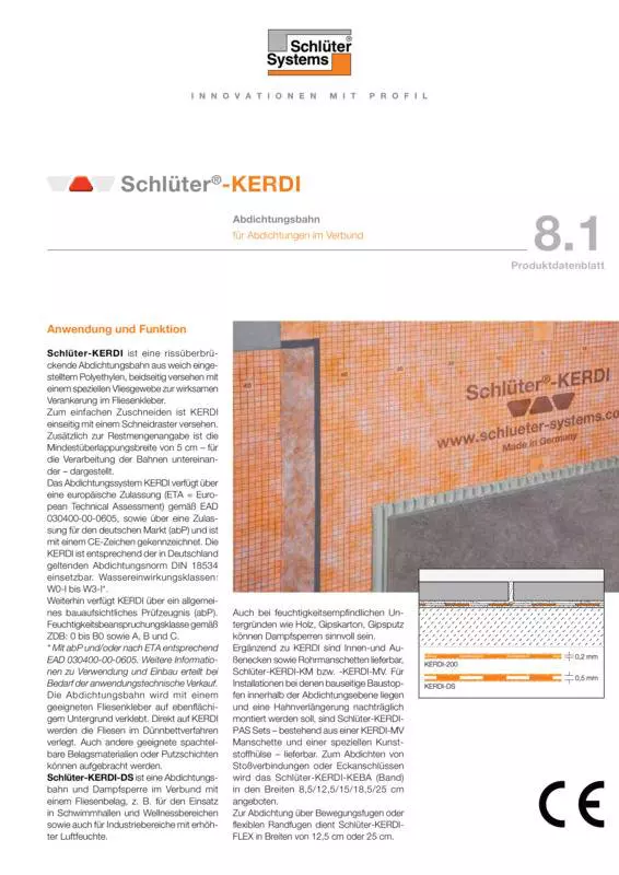 Schlüter-KERDI | Produktdatenblatt 8.1