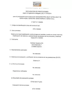 Schlüter-DITRA-HEAT - Declaración de prestacione Schlüter-DITRA-HEAT - Declaración de prestacione