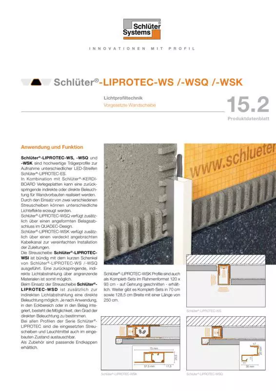 Schlüter-LIPROTEC-WS /-WSQ /-WSK | Produktdatenblatt 15.2
