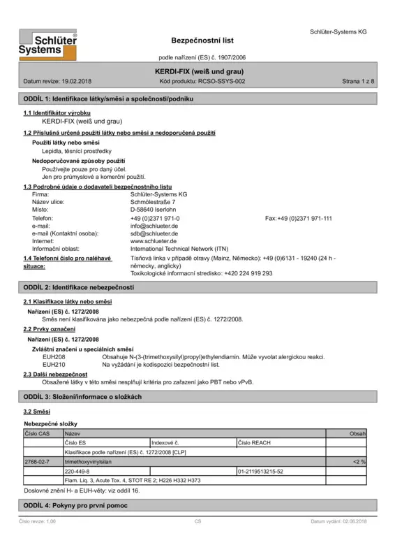 Schlüter-KERDI-FIX – Bezpečnostní list