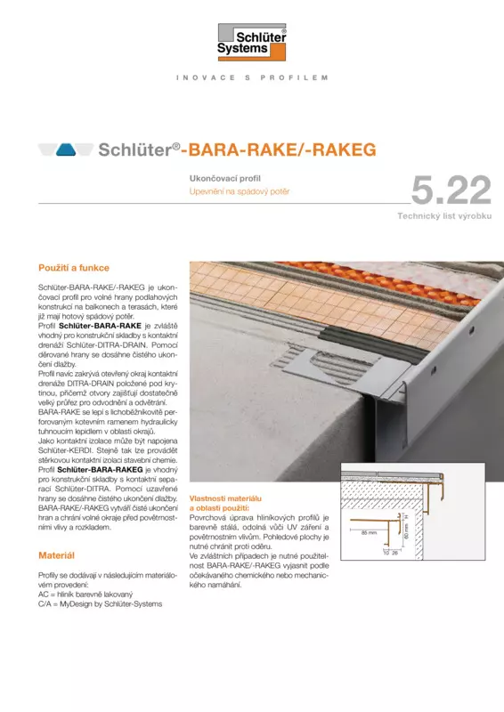 Schlüter-BARA-RAKE /-RAKEG | Technický list výrobku 5.22