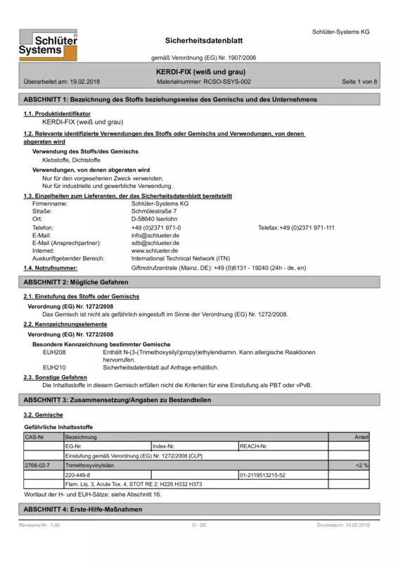 Schlüter-KERDI-FIX - Sicherheitsdatenblatt