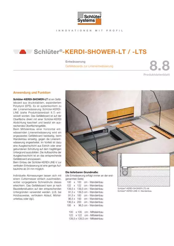 Schlüter-KERDI-SHOWER-LT /-LTS | Produktdatenblatt 8.8