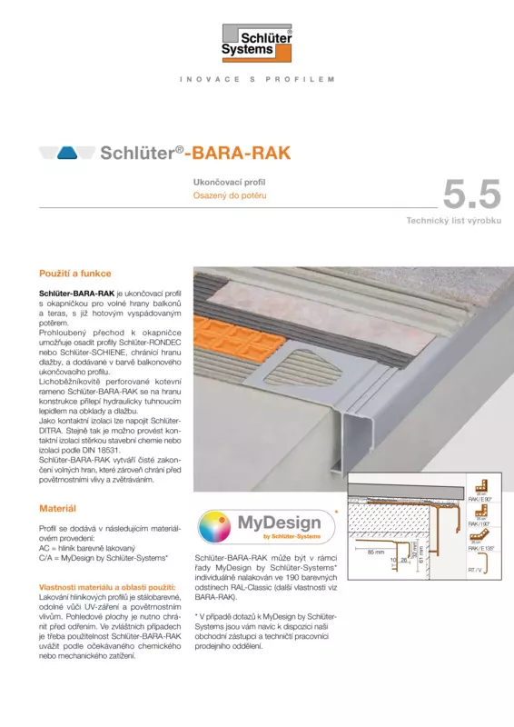 Schlüter-BARA-RAK | Technický list výrobku 5.5