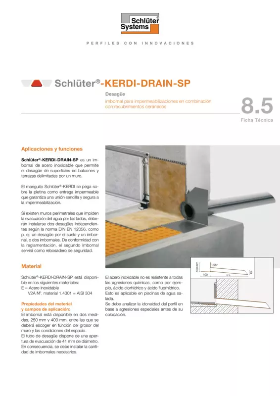 Schlüter-KERDI-DRAIN-SP | Ficha Técnica 8.5