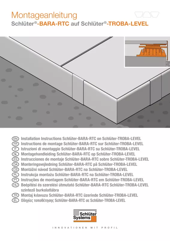 Schlüter-BARA-RTC em Schlüter-TROBA-LEVEL - Instruções de montagem