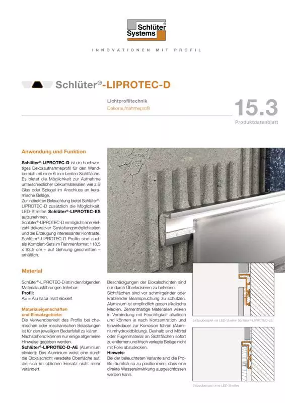 Schlüter-LIPROTEC-D | Produktdatenblatt 15.3