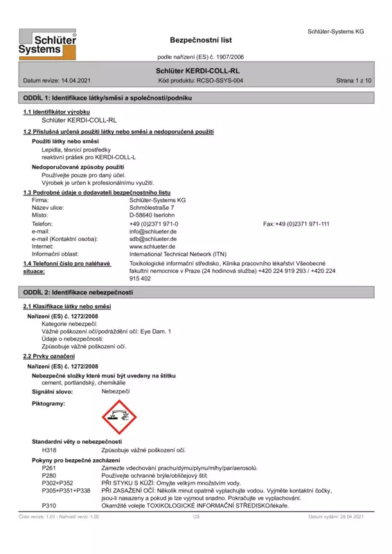Schlüter-KERDI-COLL-RL – Bezpečnostní list