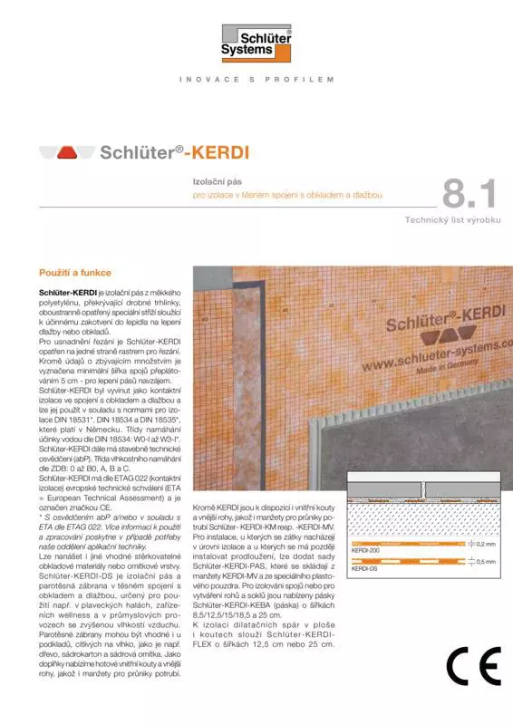 Schlüter-KERDI | Technický list výrobku 8.1