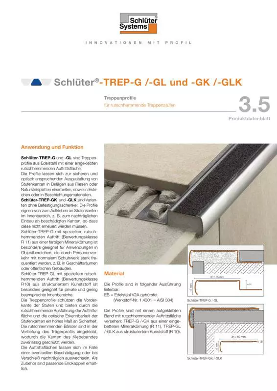 Schlüter-TREP-G /-GL und /-GK /-GLK | Produktdatenblatt 3.5