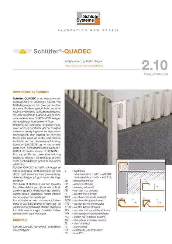 Schlüter-QUADEC | Produktdatablad 2.10