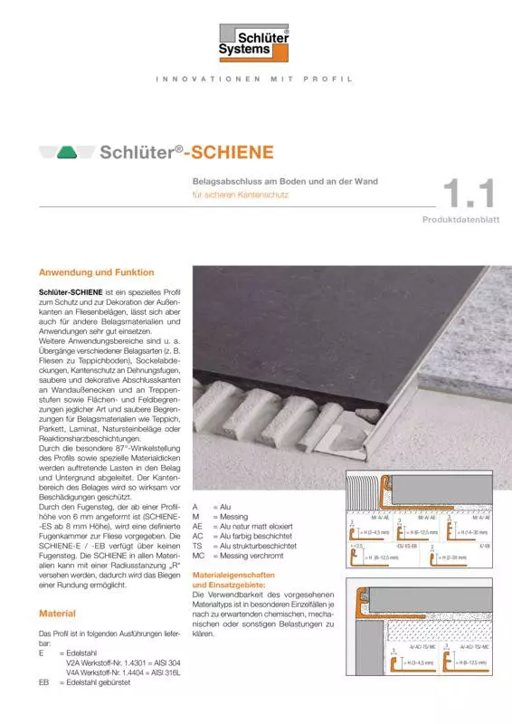 Schlüter-SCHIENE | Produktdatenblatt 1.1