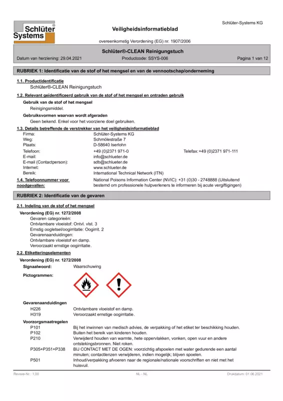 Schlüter-CLEAN - Veiligheidsinformatieblad