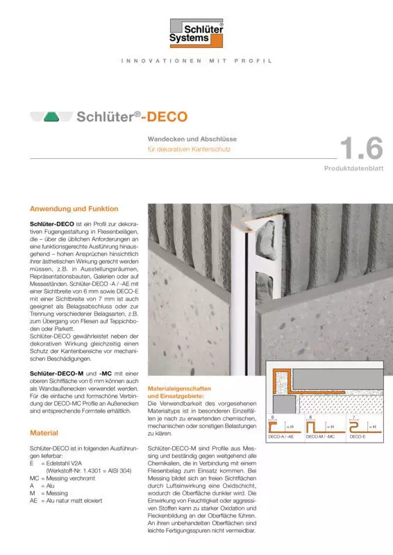 Schlüter-DECO | Produktdatenblatt 1.6