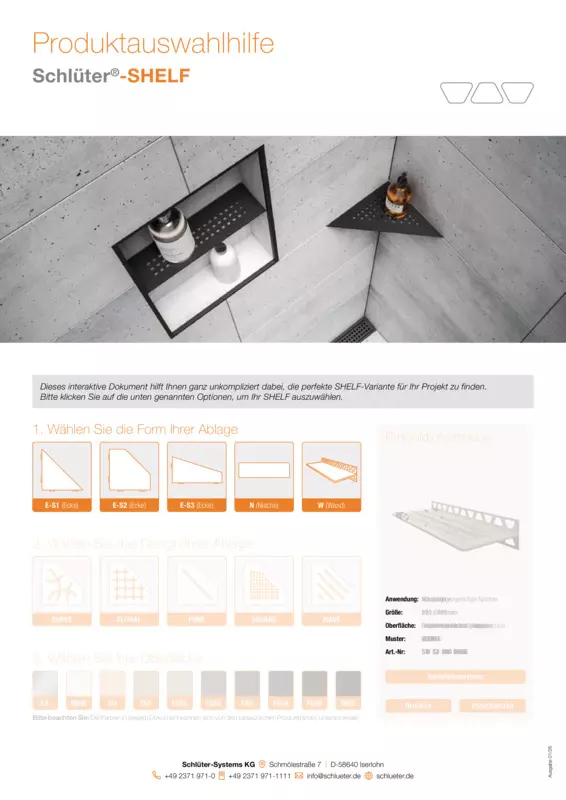 Schlüter-SHELF - Produktauswahlhilfe