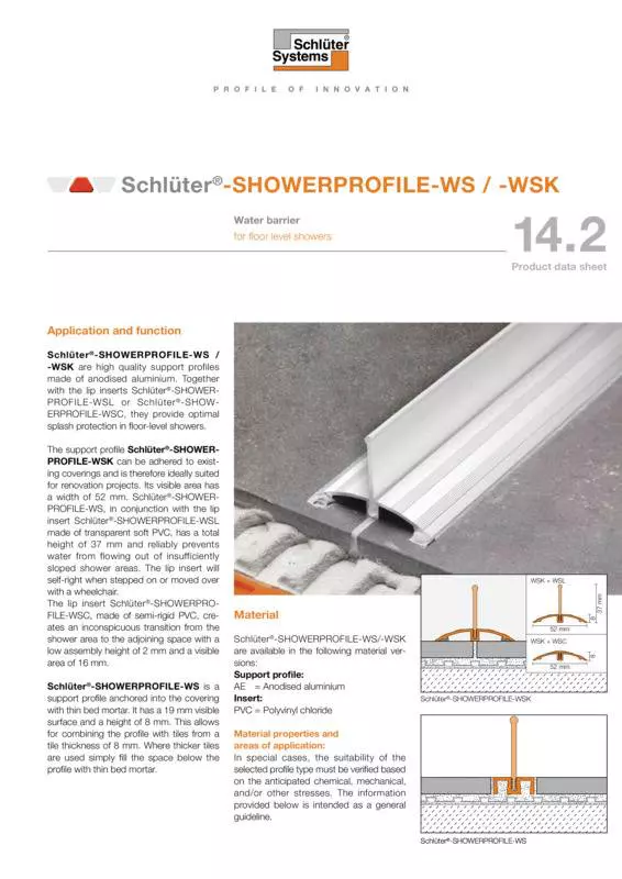 Schlüter-SHOWERPROFILE-WS /-WSK | Product data sheet 14.2