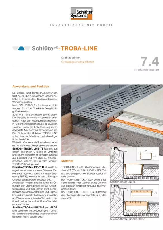 Schlüter-TROBA-LINE | Produktdatenblatt 7.4