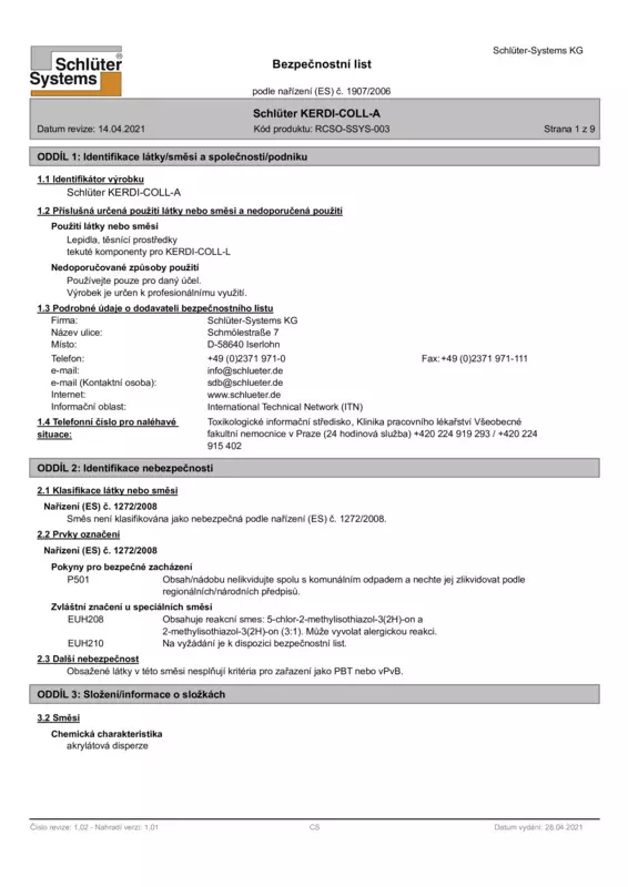 Schlüter-KERDI-COLL-A – Bezpečnostní list