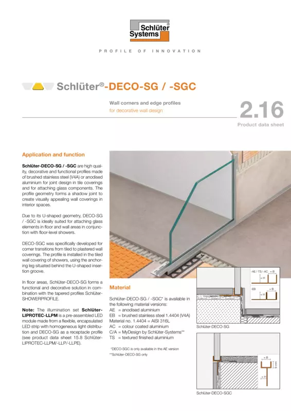 Schlüter-DECO-SG /-SGC | Product data sheet 2.16