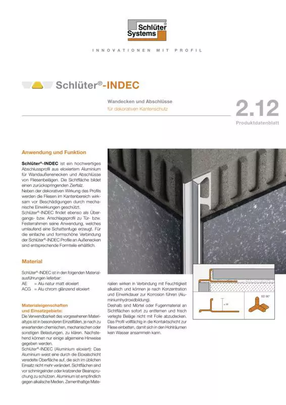 Schlüter-INDEC | Produktdatenblatt 2.12