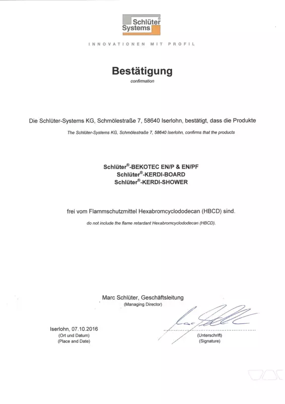 HBCD-mentes Schlüter termékek